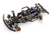[Motor] Traxxas Raptor R - gövdesiz şasi, mavi motor ve süspansiyon detayı