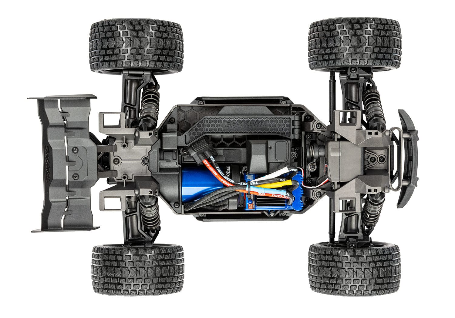 [Motor] Traxxas Mini XRT VXL-3s - üstten şasi görünümü Velineon brushless motor ve LiPo batarya