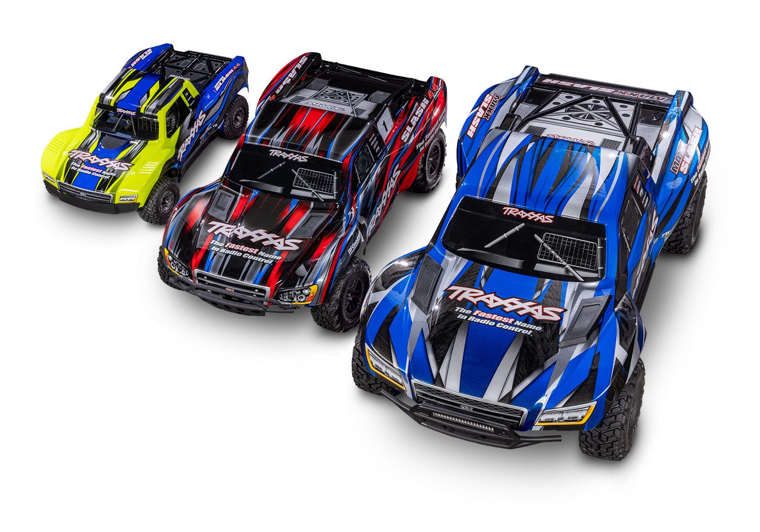 [Boyut] Traxxas Mini Slash - üç farklı ölçekli Slash modelinin yan yana boyut karşılaştırması