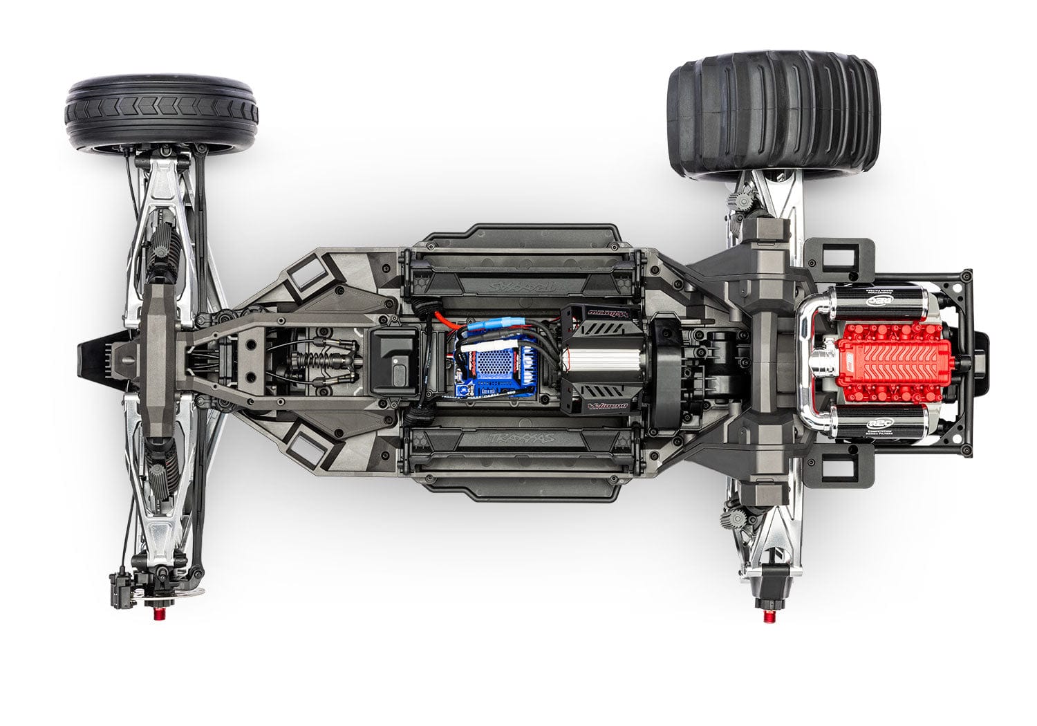 [Motor] Traxxas Funco Sand Car - şasi üstten tekerlekler çıkarılmış drivetrain