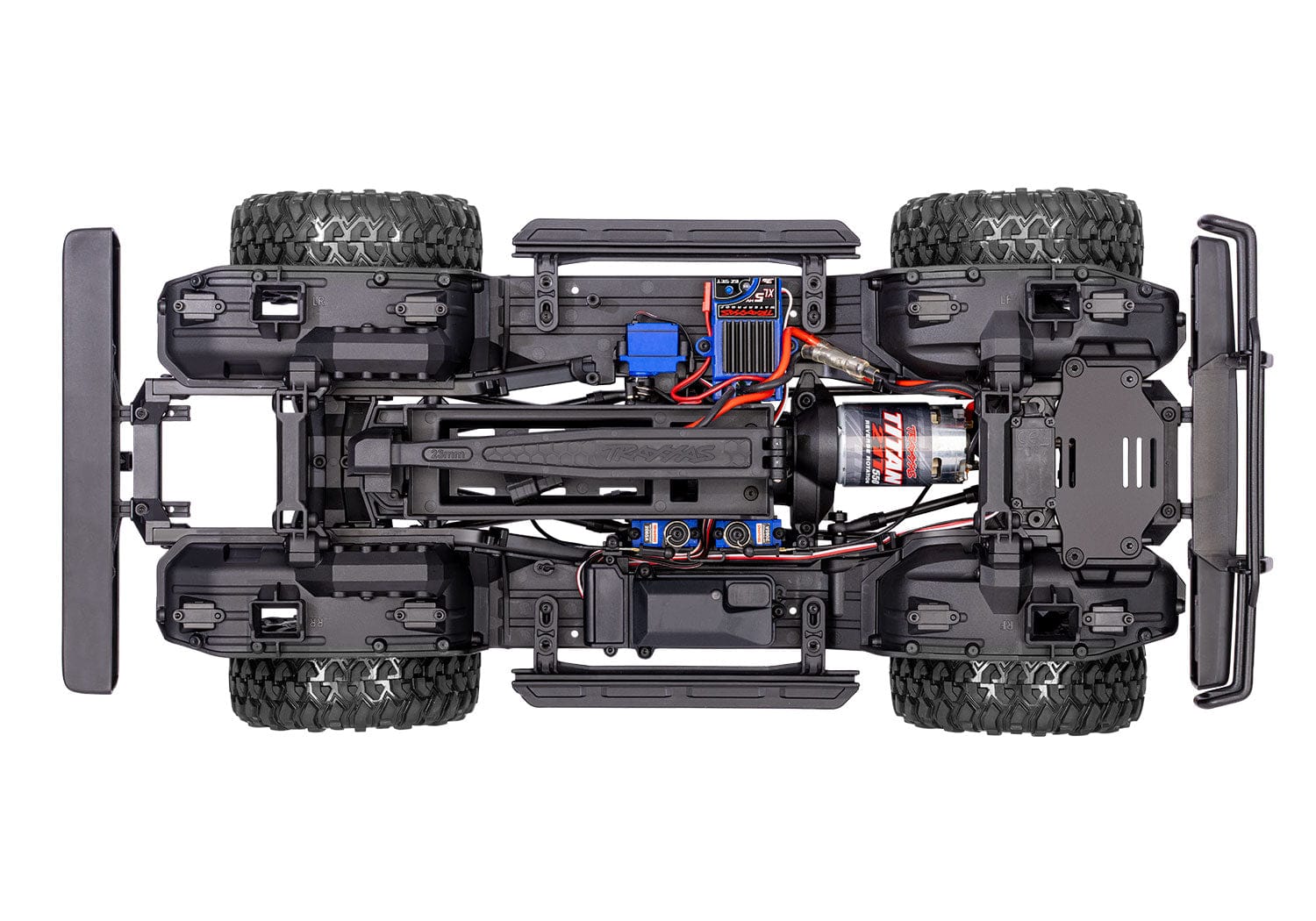 [Motor] Traxxas TRX-4 Pathfinder - şasi alttan görünüm aktarma organları motor ve servo detayı