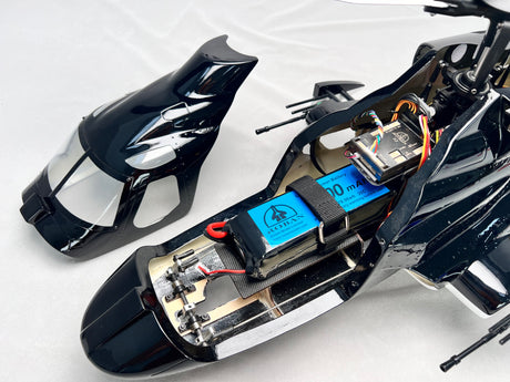 Roban 470 Airwolf RTF - iç elektronik ve ROBAN batarya detayı