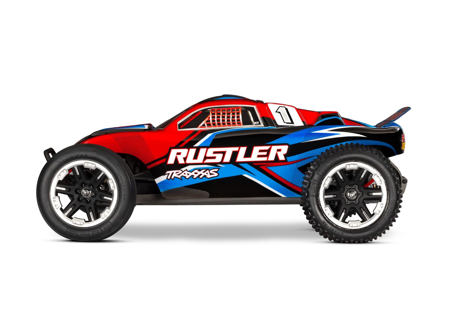 [Dış] Traxxas Rustler XL-5 - Kırmızı kasa yandan stüdyo görünümü