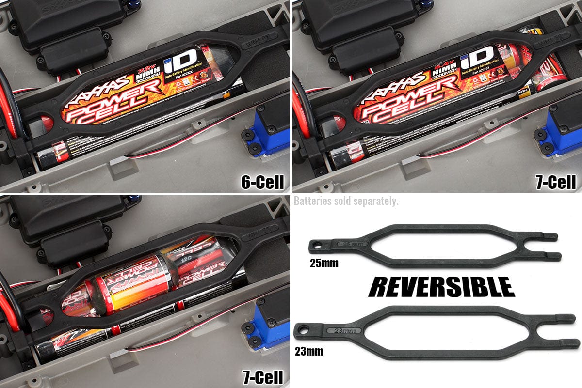 [Detay] Traxxas Slash 2WD XL-5 - 6 hücreli 7 hücreli NiMH ve LiPo batarya uyumluluk şeması ile geri çevrilebilir hold-down