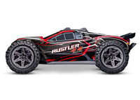 [Dış] Traxxas Rustler Combo - kırmızı kaportalı stüdyo çekimi, yan profil