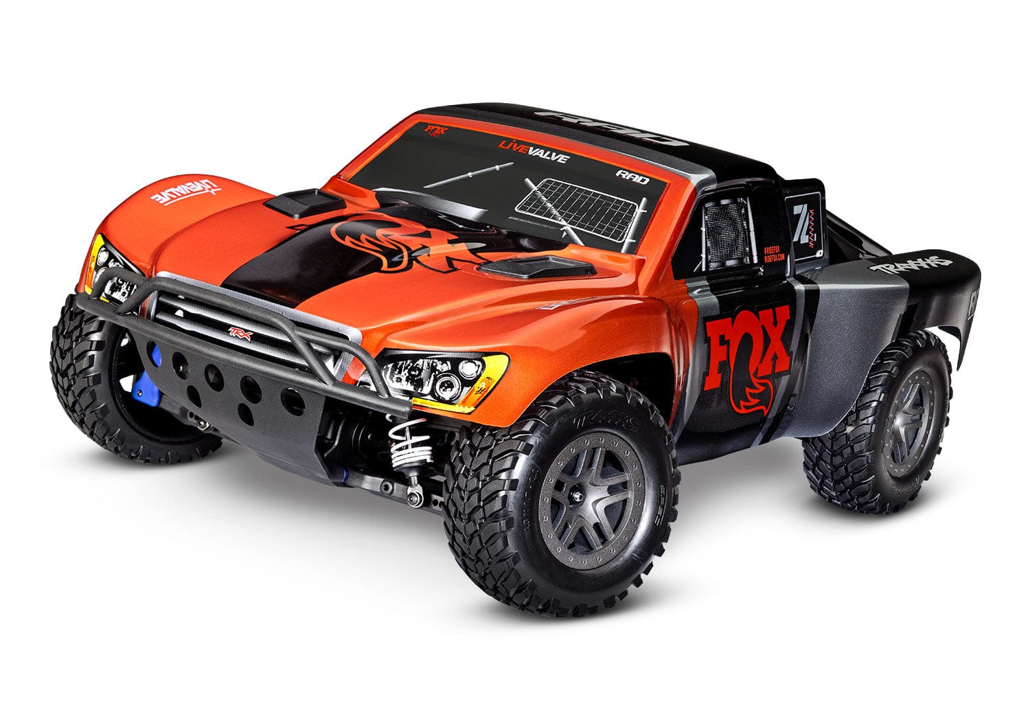 [Dış] Traxxas Slash 4x4 Combo - turuncu FOX sürümü önden 3/4 stüdyo görünümü