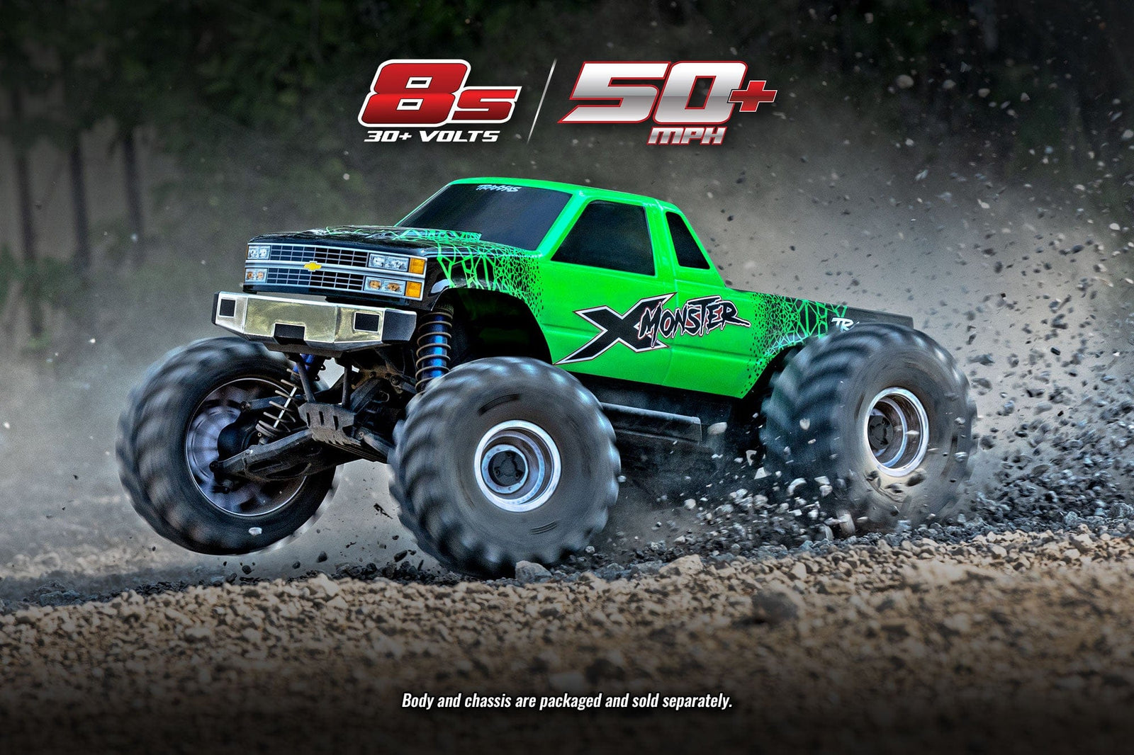 [Action] Traxxas X-Monster - yeşil kasa ile toprak pistte aksiyon