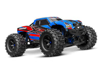 [Dış] Traxxas X-Maxx - mavi kırmızı gövde çapraz ön açı stüdyo görünümü