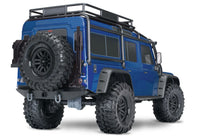 [Dış] Traxxas TRX-4 Defender - Mavi Defender stüdyo arka 3/4 açı yedek lastik tavan rafı ve arka tampon
