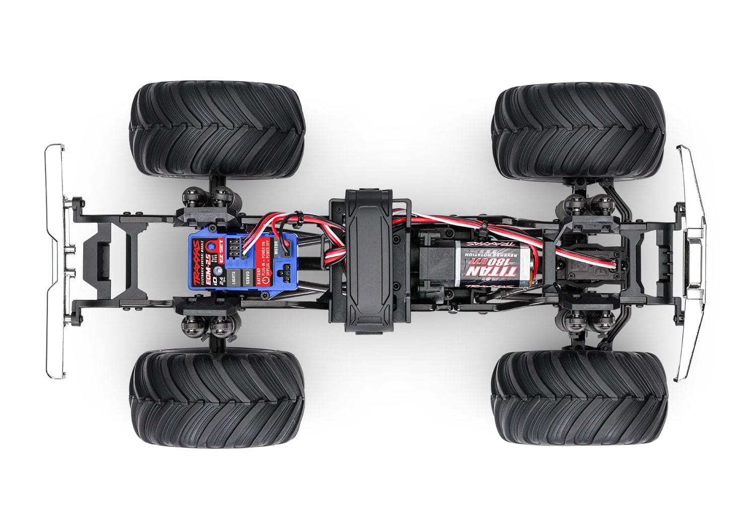 [Motor] Traxxas TRX-4MT K10 - Şasi üstten görünüm, Titan 180 motor ve elektronik bileşenler