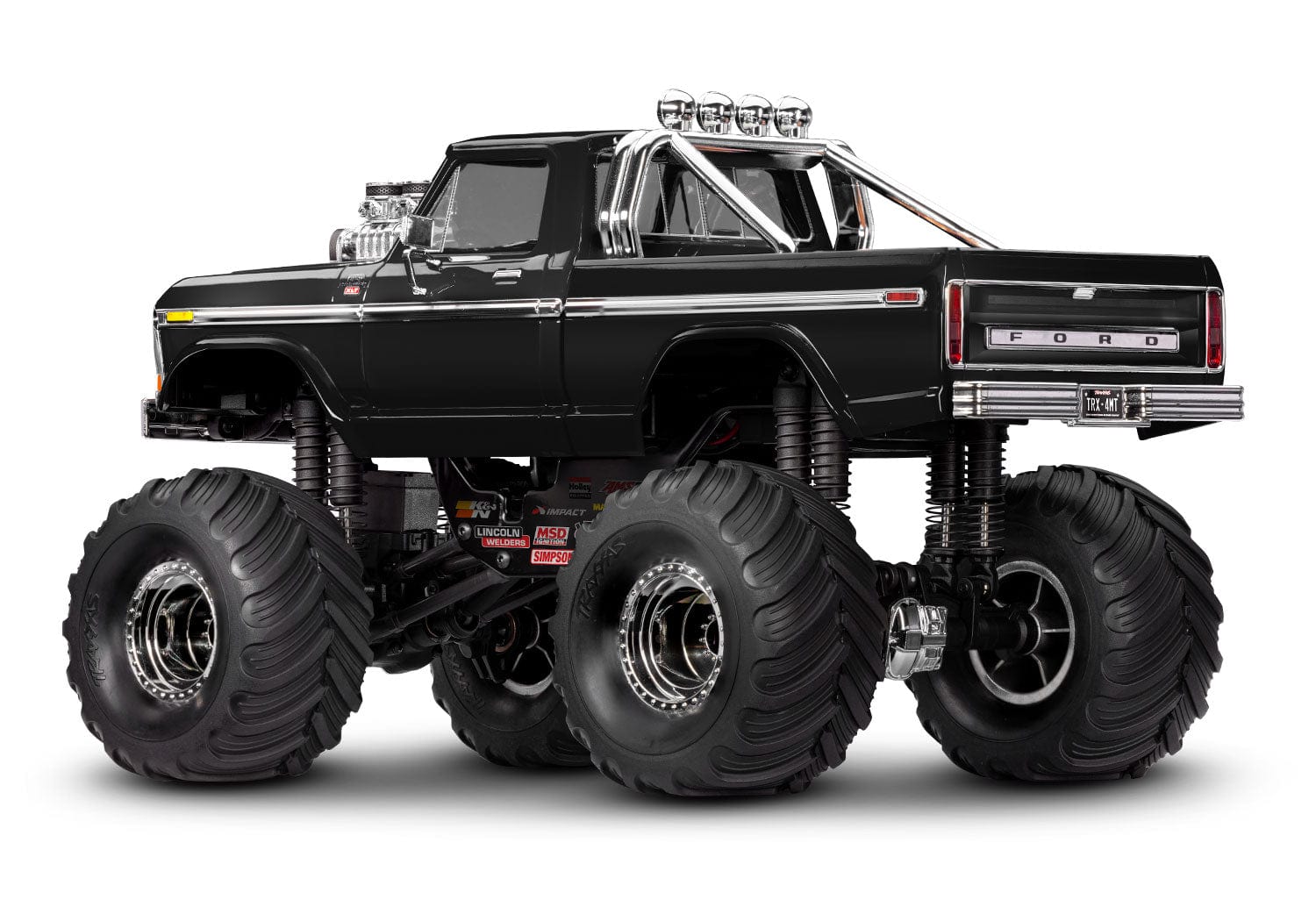 [Dış] Traxxas TRX-4MT F-150 - Siyah Ford F-150 Monster Truck 1/18 ölçek stüdyo arkadan 3/4 görünüm