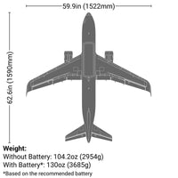[Boyut] E-Flite Airbus A320neo Twin 64mm EDF - Ölçü diyagramı, 1522mm kanat açıklığı ve ağırlık bilgileri