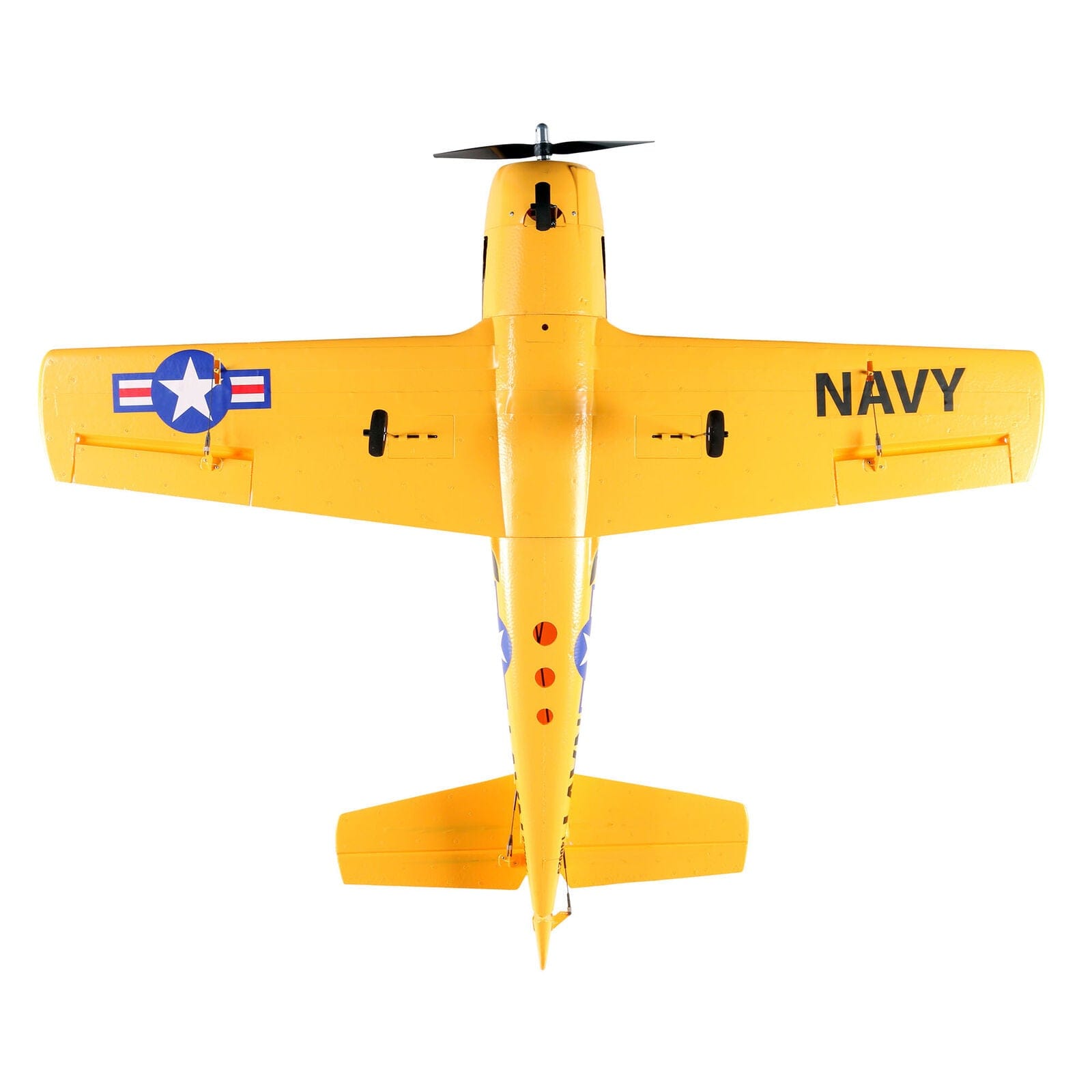 [Dış] E-flite T-28 Trojan 1.1m - Üstten kuş bakışı görünüm, kanat üst yüzey ve NAVY yazısı