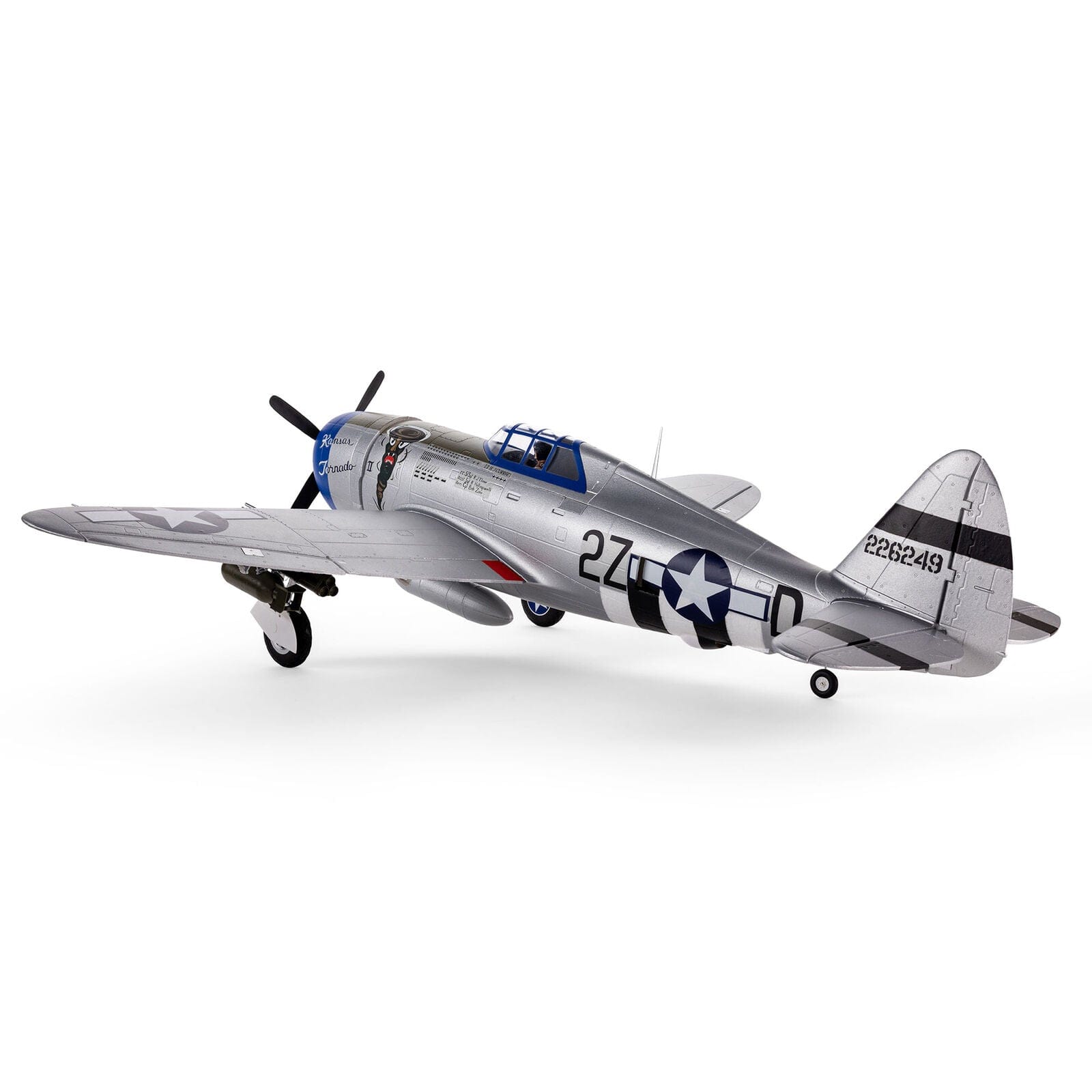 [Dış] E-flite P-47 Razorback 1.2m - Stüdyo çekimi, arka sağ üç çeyrek görünüm