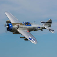 [Havada] E-flite P-47 Razorback 1.2m - Tırmanış uçuşu, burun sanatı ve kanat üst görünümü
