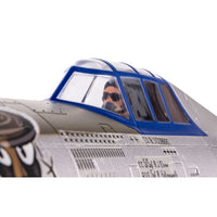 [Detay] E-flite P-47 Razorback 1.2m - Kokpit ve pilot figürü yakın çekim, mavi çerçeveli kabin