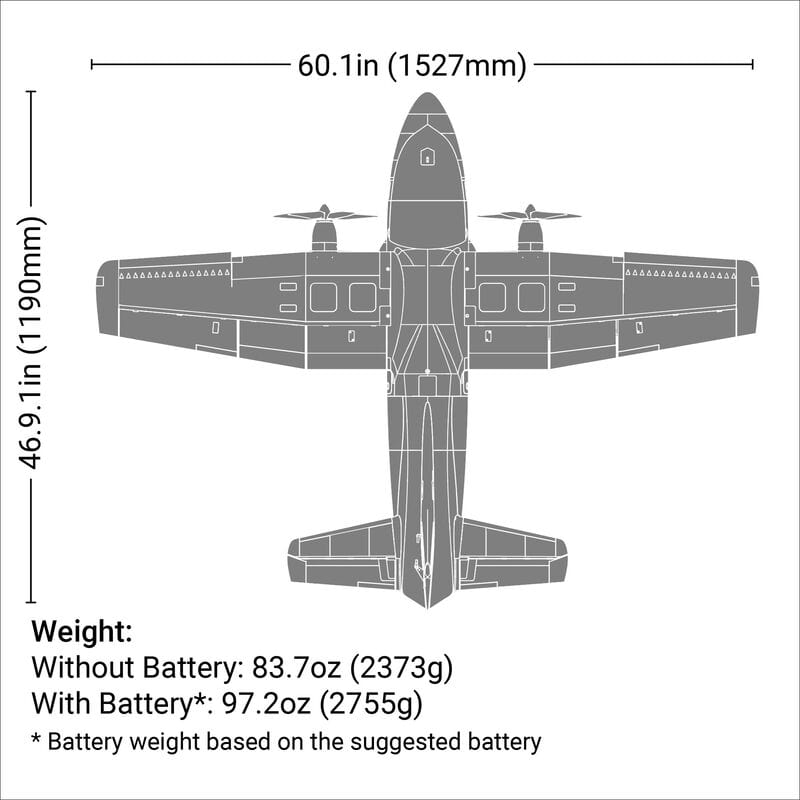 [Boyut] E-flite EC-1500 Twin 1.5m - Teknik çizim, boyut ve ağırlık bilgileri