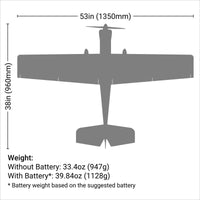 [Boyut] E-Flite Valiant 1.3m BNF Basic - Ölçü diyagramı, 1350mm kanat açıklığı ve ağırlık bilgileri
