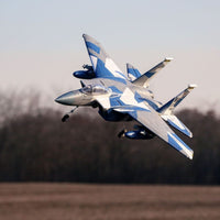 [Havada] E-flite F-15 Eagle 64mm EDF - uçuşta viraj, mavi kamuflaj görünümü