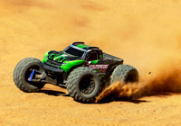 [Action] Traxxas Stampede 2S - yeşil monster truck arazide drift ve toz savurma