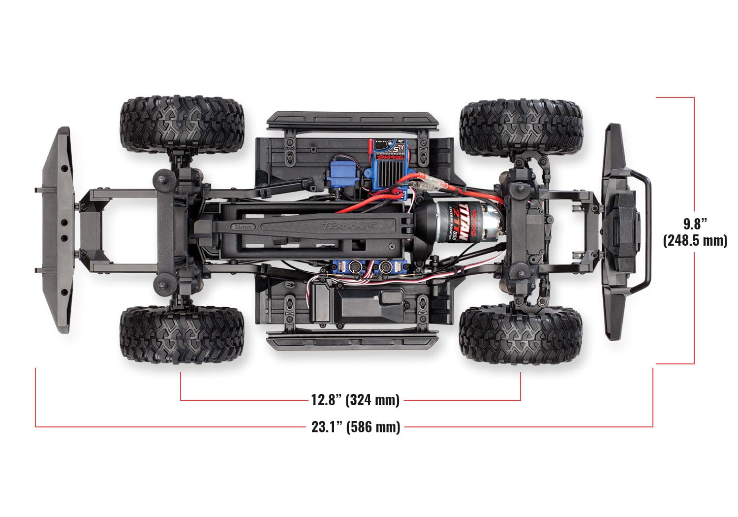 [Boyut] Traxxas TRX-4 Defender Combo - Şasi üstten dingil mesafesi ve genişlik ölçüleri 586mm x 248.5mm
