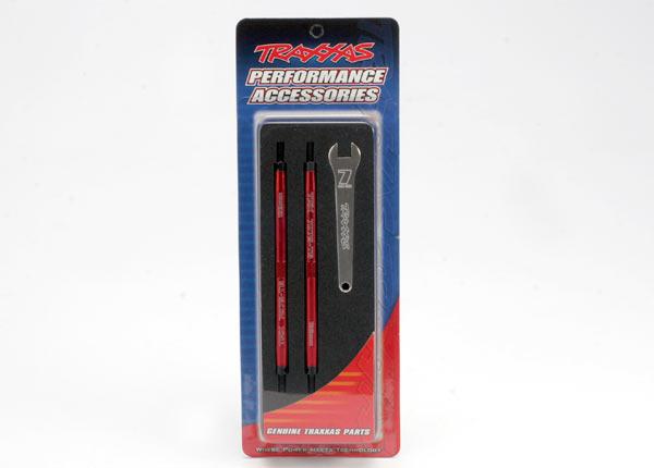 7075-T6 red-anodized aluminum TUBES toe links (128mm, fits front or rear) (2)/ rod ends, rear (4)/ rod ends, front (4)/ wrench (1)