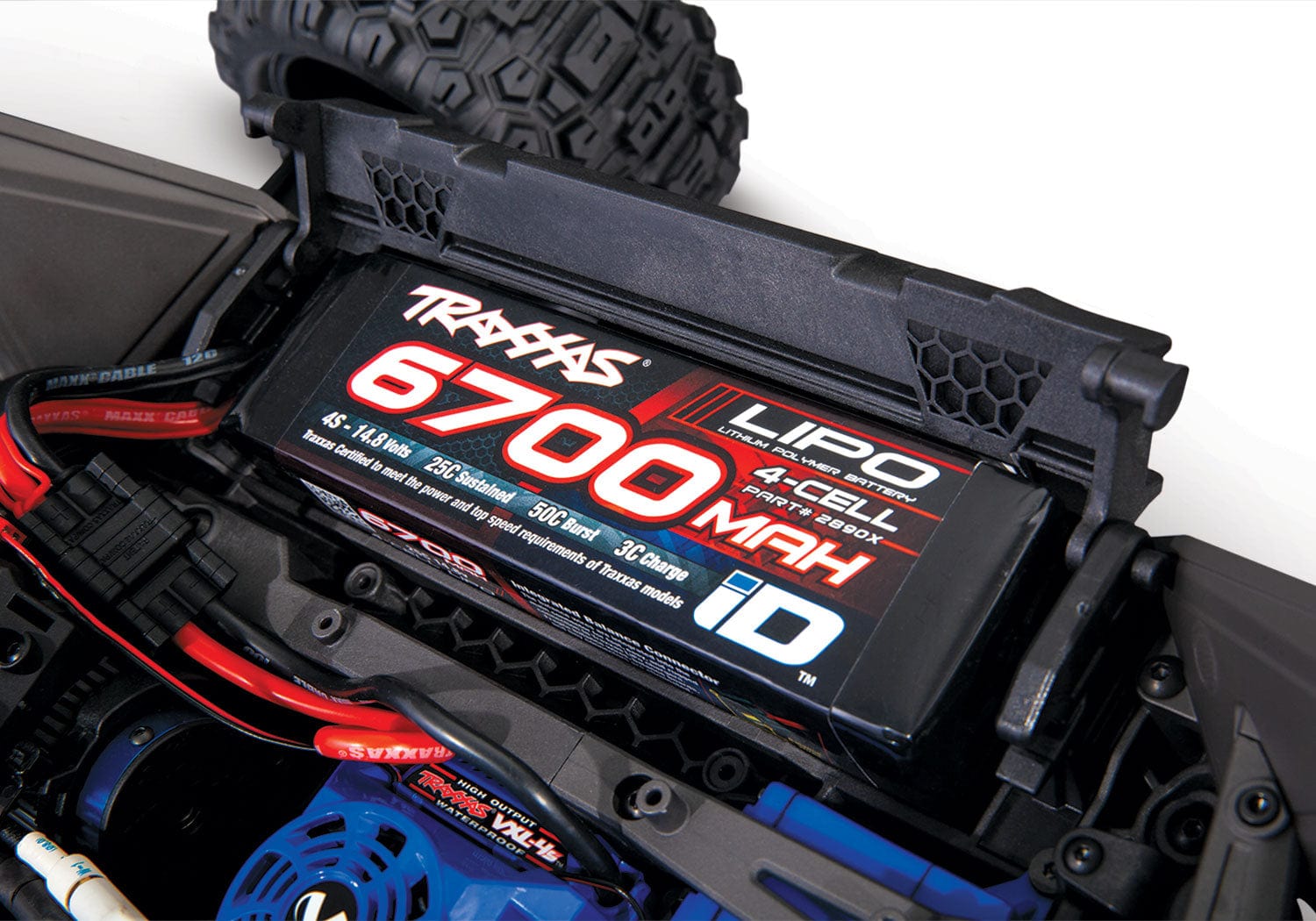 [Motor] Traxxas Wide Maxx - Traxxas 6700 mAh 4S LiPo batarya tepsisi yakın