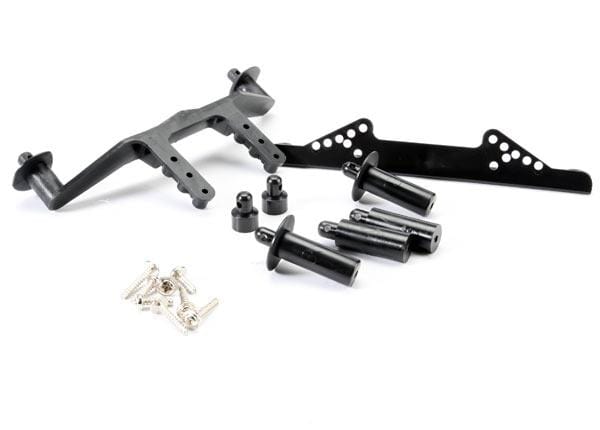 Body mount, front & rear (black)/ body posts, 52mm (2), 38mm (2), 25mm (2), 6.5mm (2)/ body post extensions (4)/ hardware