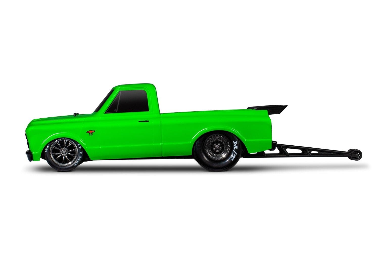 [Dış] Traxxas Drag Slash - yeşil araç stüdyoda yandan profil görünüm