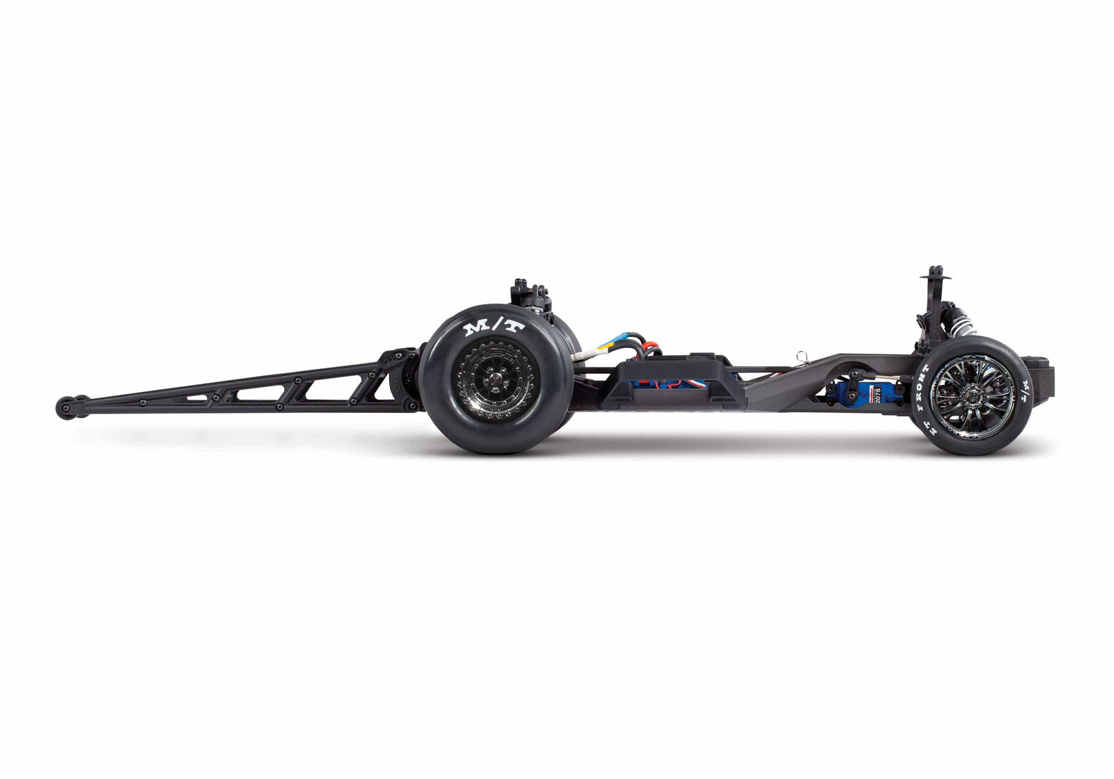 [Motor] Traxxas Drag Slash - şasi yandan görünüm, drag lastikleri ve wheelie bar